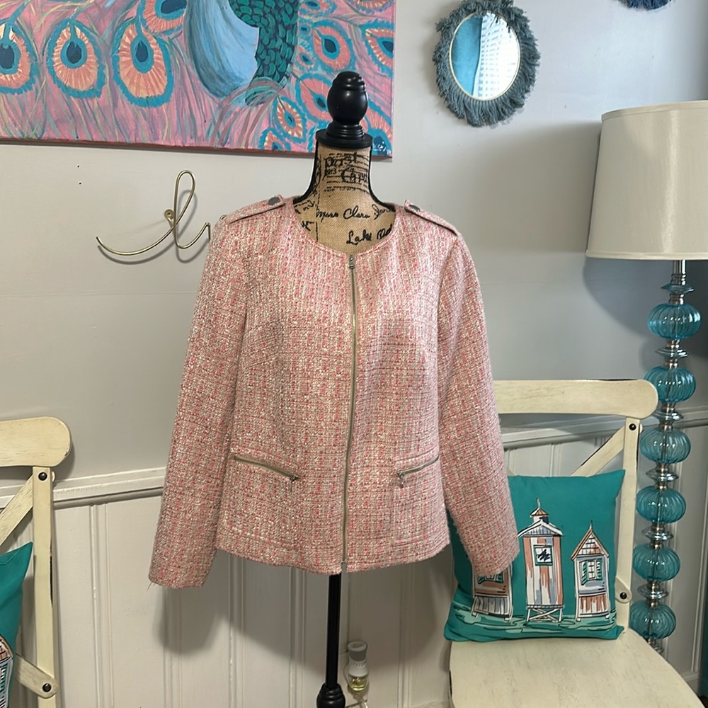 Talbots tweed zip up moto jacket